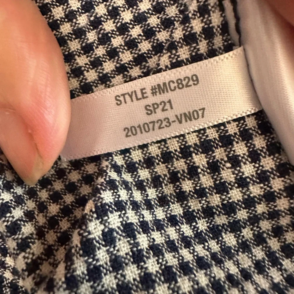 Madewell Navy Gingham Smocked Puff Sleeve Top